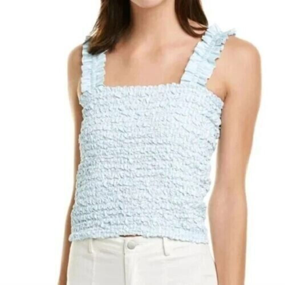 Petersyn NWT Blue Tami Tank Top Womens Size Extra Small Smocked Ruffle Strap y2k